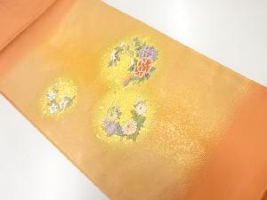 引箔牡丹に桔梗模様織出し刺繍名古屋帯